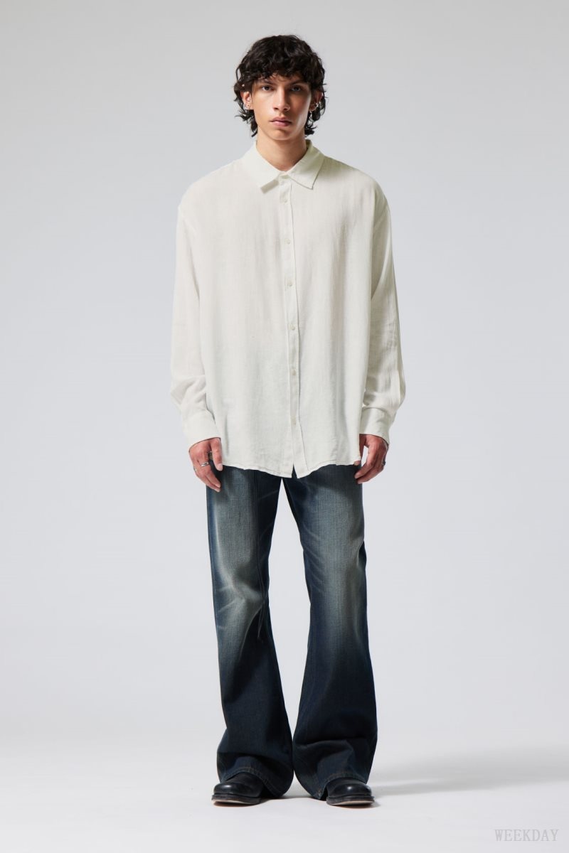 Weekday Oversized Linen Shirt White | MDTI9136