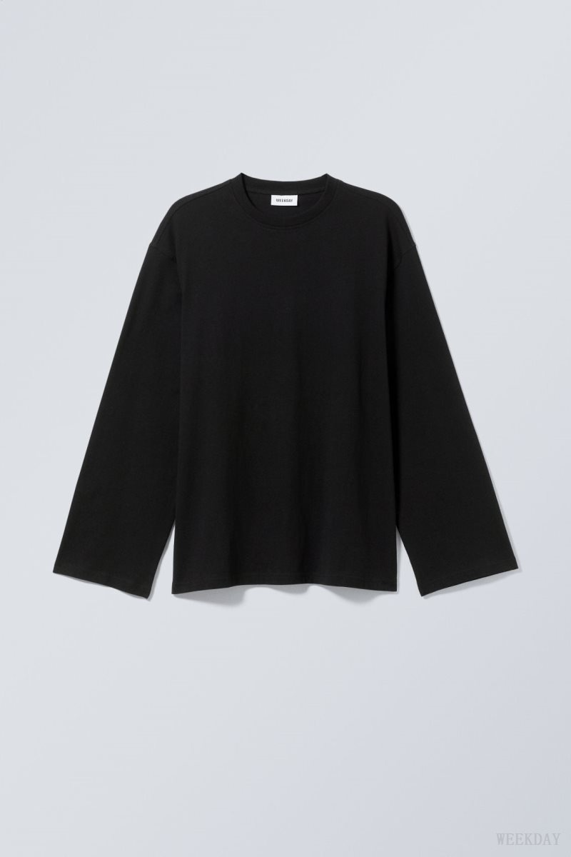 Weekday Oversized Long Sleeve T-shirt Black | DGLY8073