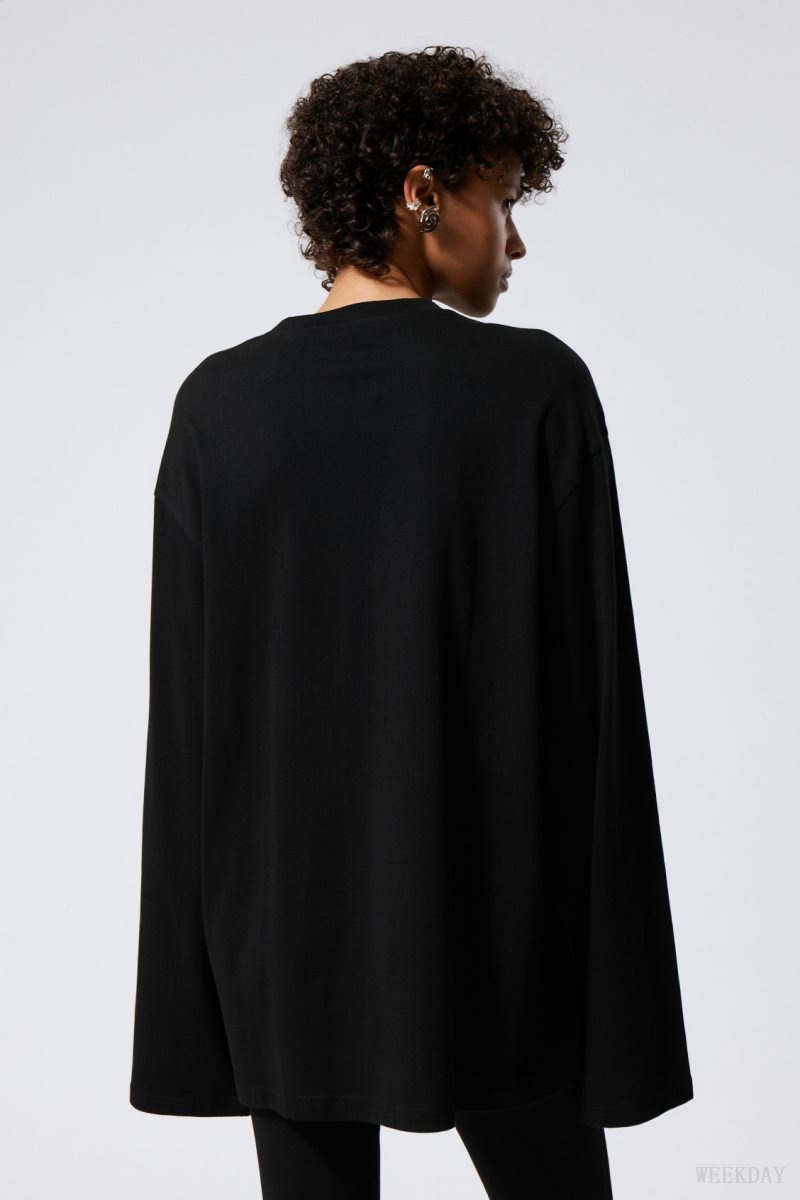 Weekday Oversized Long Sleeve T-shirt Black | DGLY8073