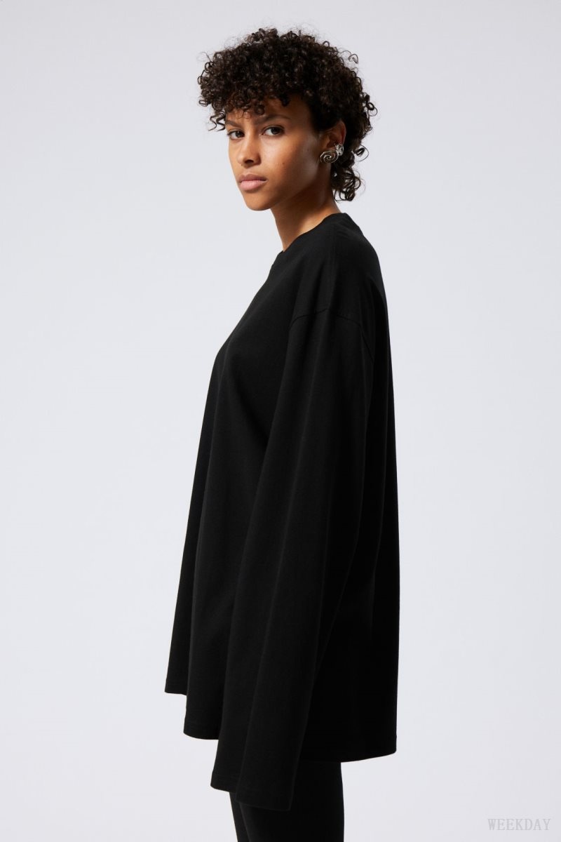 Weekday Oversized Long Sleeve T-shirt Black | DGLY8073