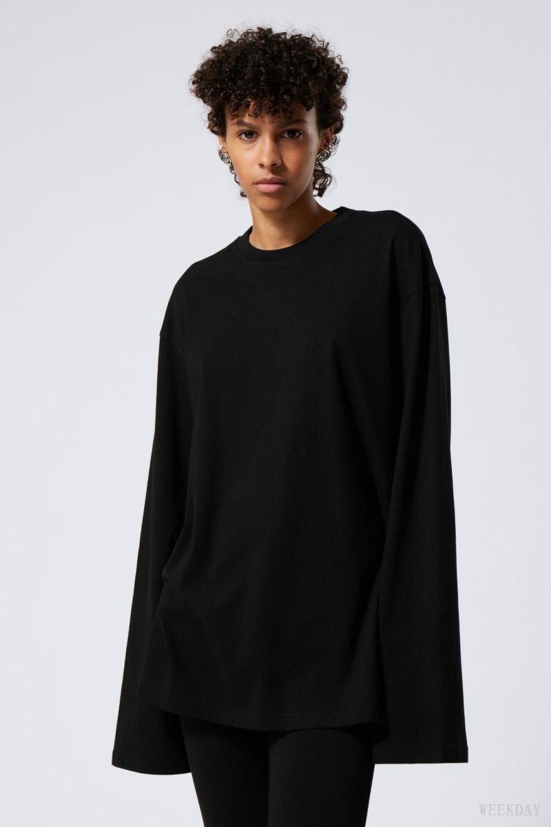 Weekday Oversized Long Sleeve T-shirt Black | DGLY8073