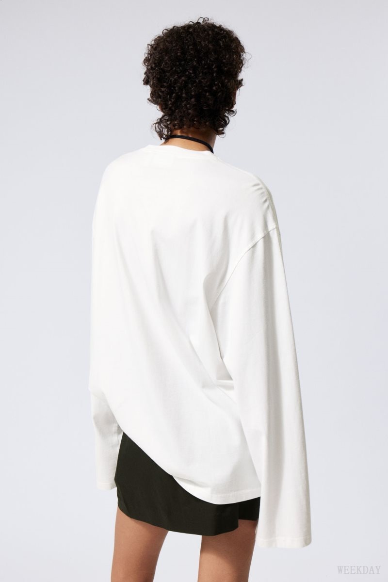 Weekday Oversized Long Sleeve T-shirt White | HVWQ9057