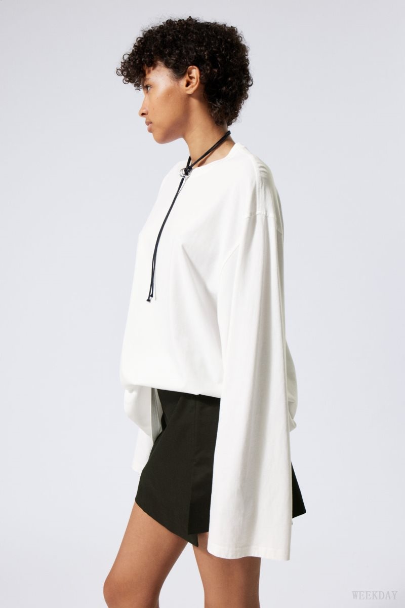 Weekday Oversized Long Sleeve T-shirt White | HVWQ9057