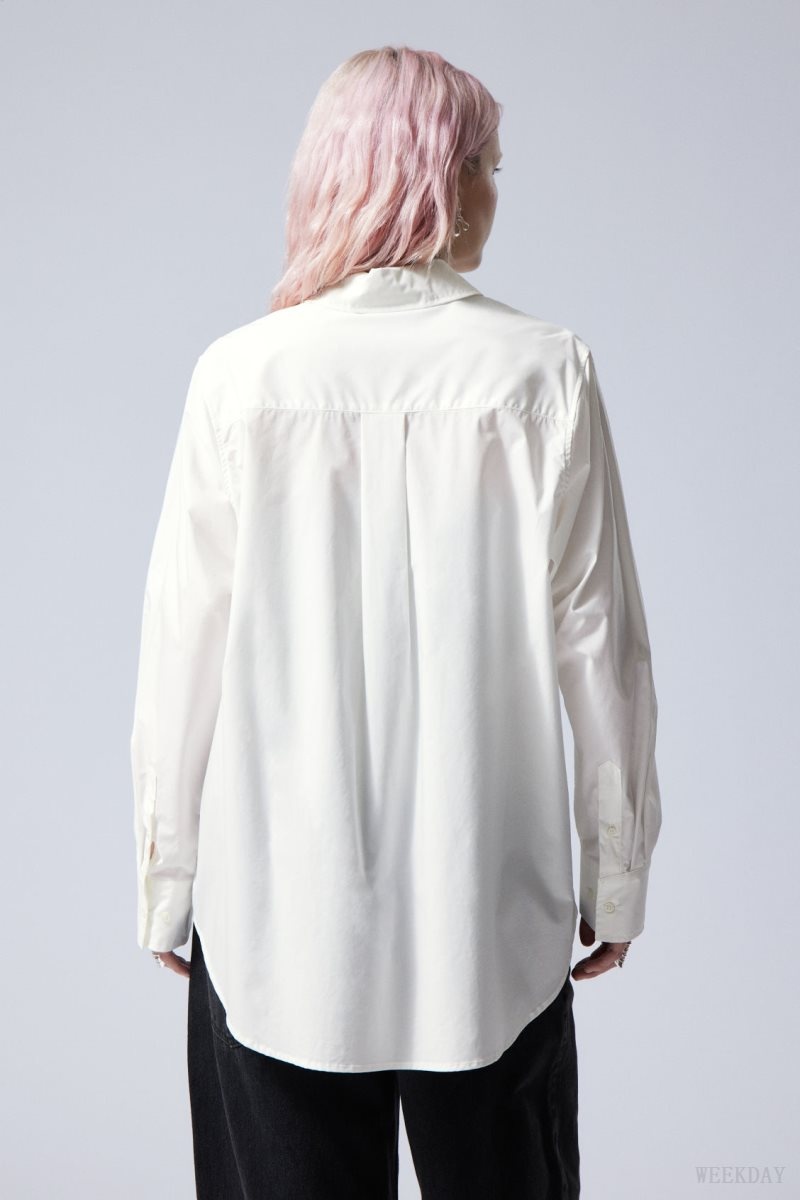 Weekday Oversized Printed Poplin Shirt White / Black | WYWH5345