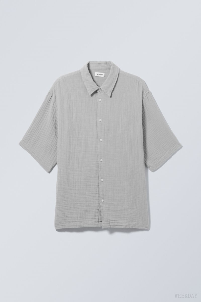 Weekday Oversized Structured Short Sleeve Shirt Grey | FXTD7210