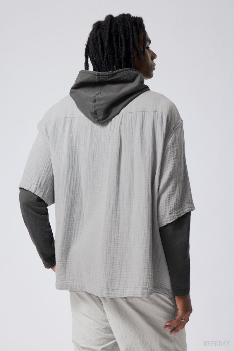 Weekday Oversized Structured Short Sleeve Shirt Grey | FXTD7210