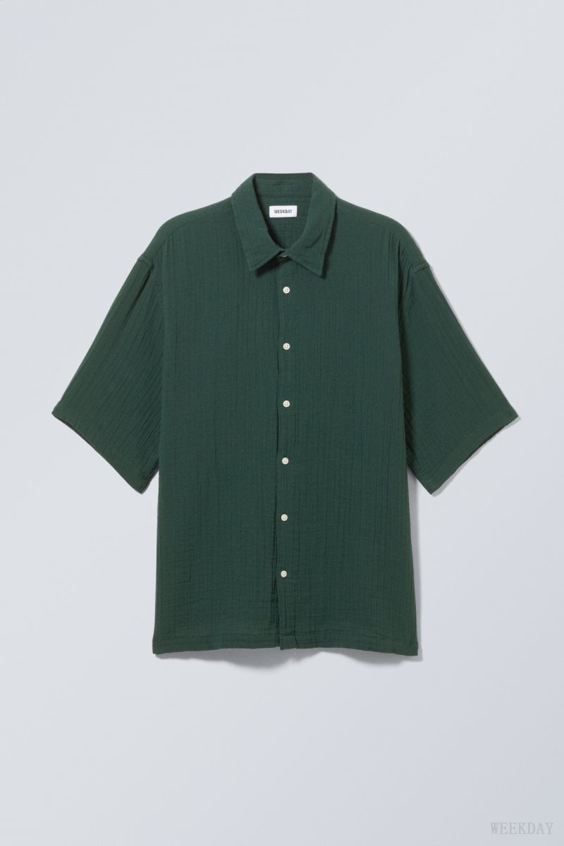 Weekday Oversized Structured Short Sleeve Shirt Dark Green | JYIR7342