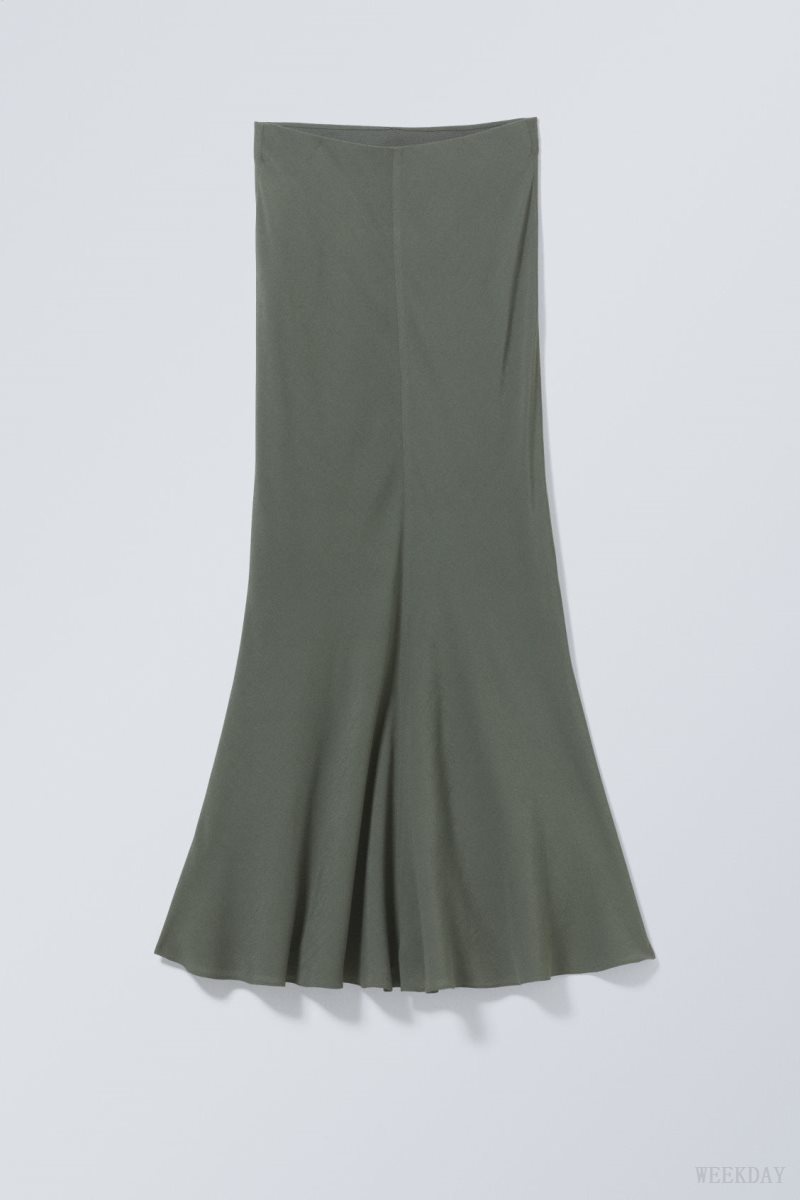 Weekday Paige Long Skirt Dark Khaki Green | SYZW4888