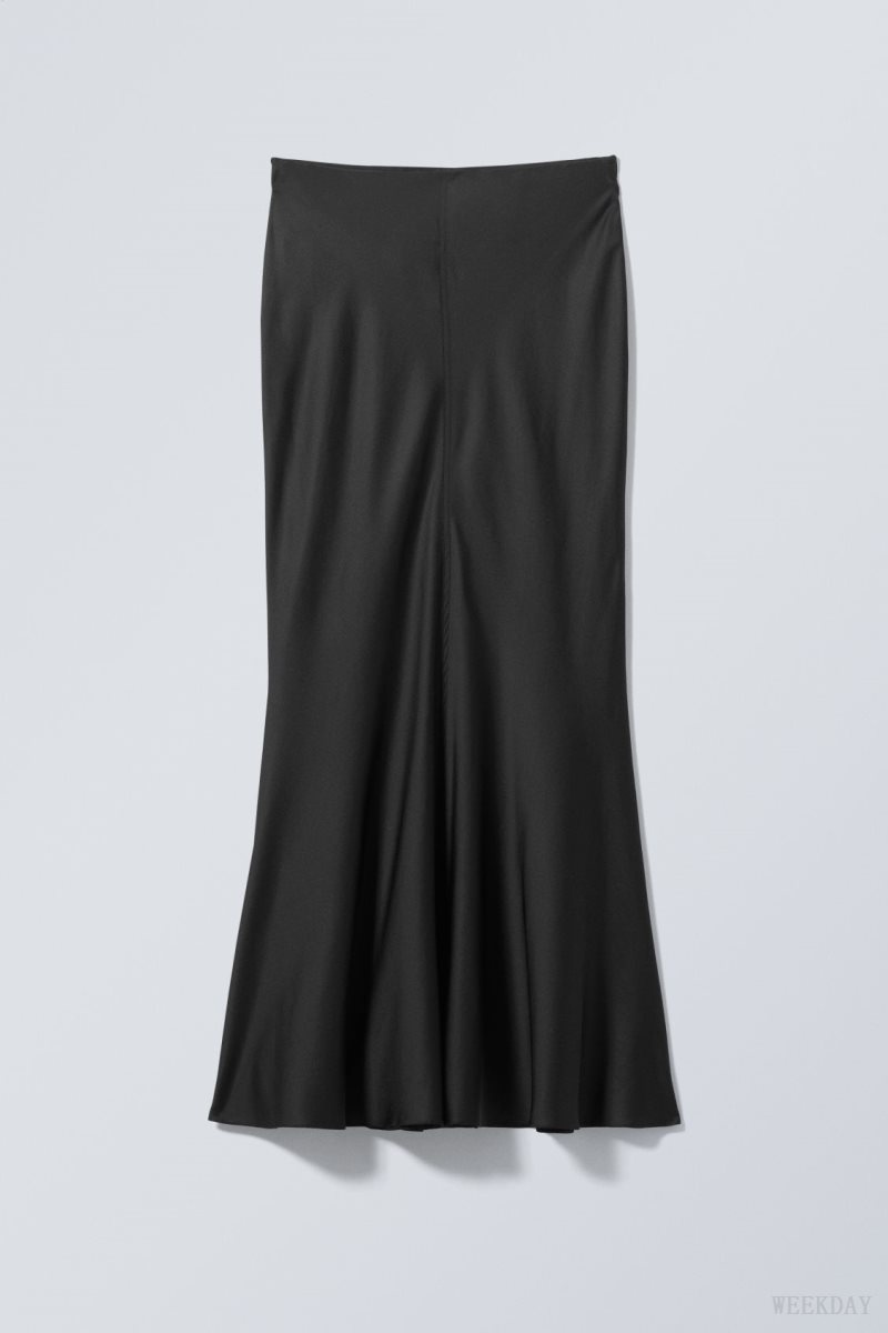 Weekday Paige Satin Long Skirt Black | RRIN8520