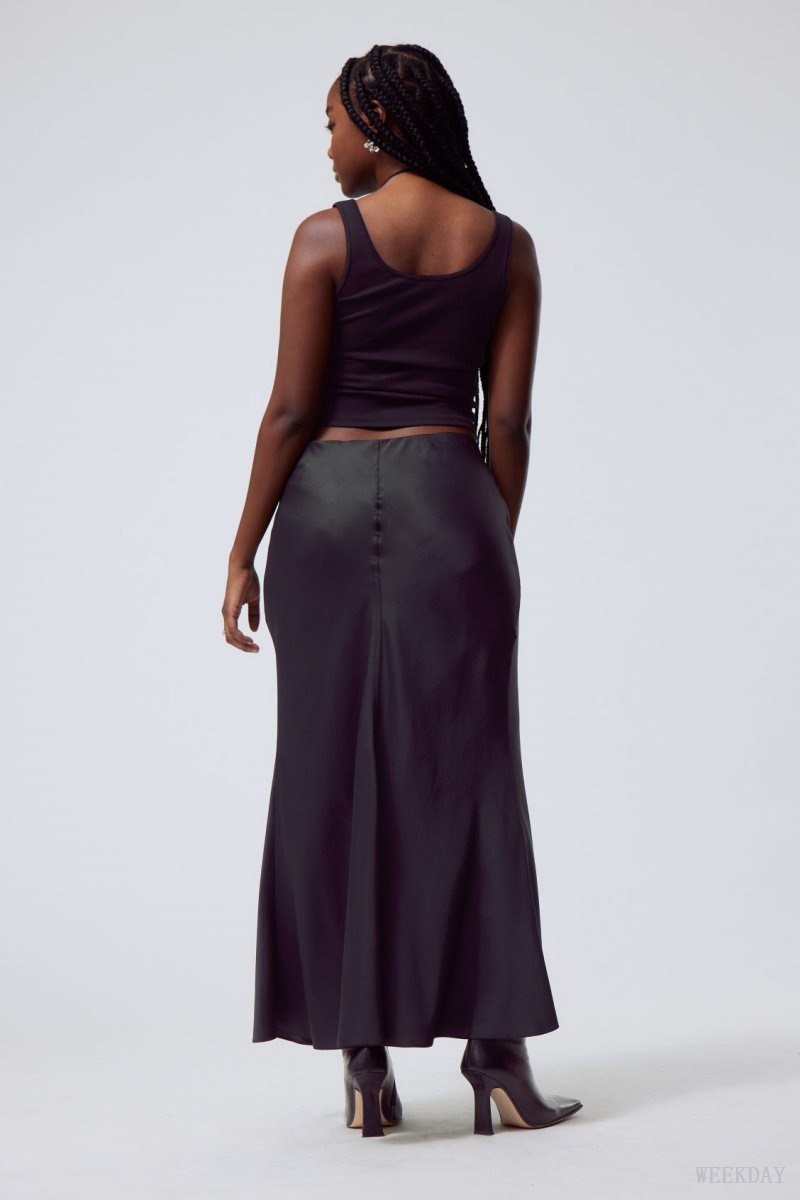 Weekday Paige Satin Long Skirt Black | RRIN8520