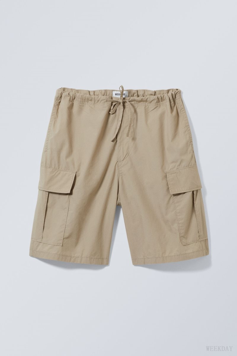 Weekday Parachute Loose Cargo Shorts Beige | EBPH5407