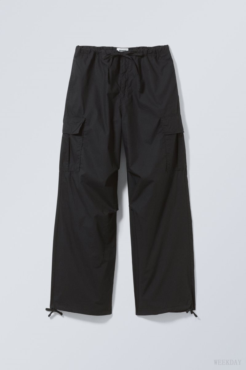 Weekday Parachute Loose Cargo Trousers Black | QQJC5020