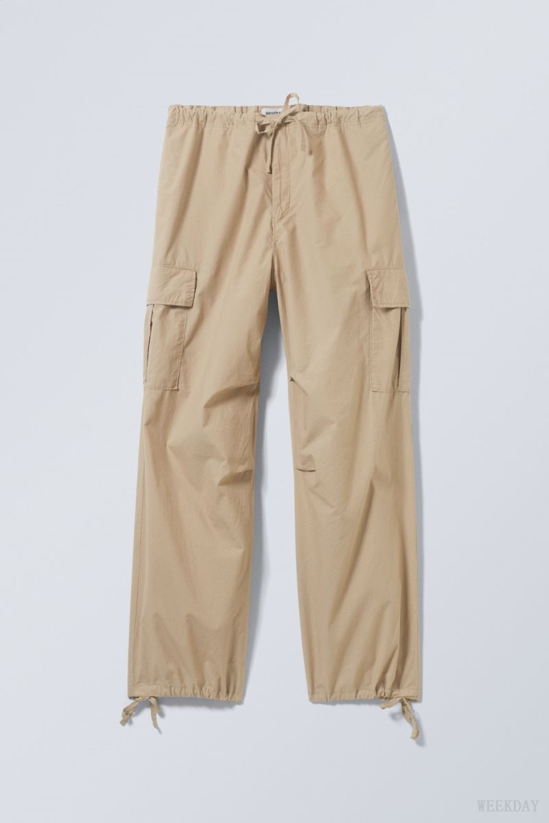 Weekday Parachute Loose Cargo Trousers Beige | OKDB4568