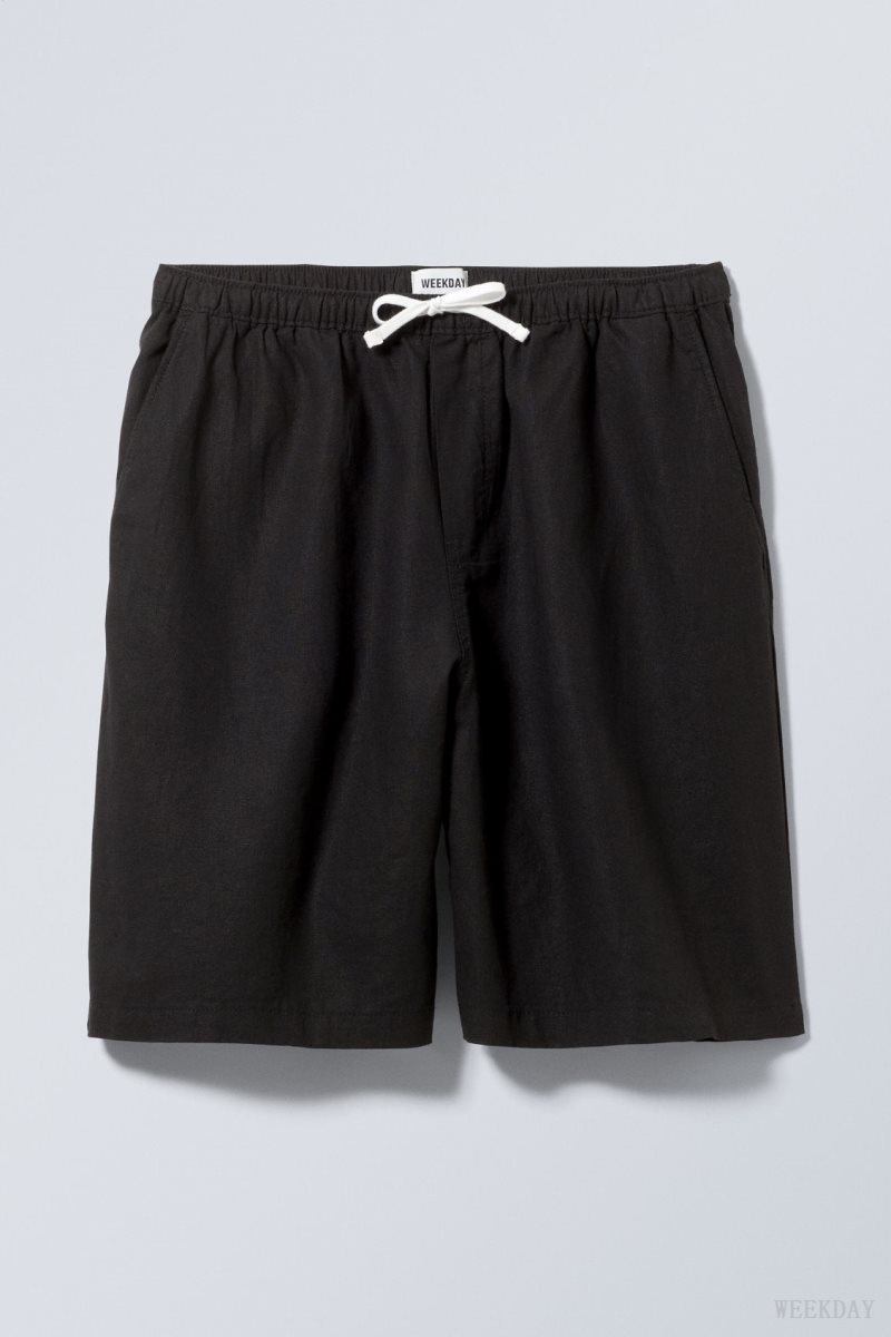 Weekday Patrik Loose Linen Shorts Black | BQDV8864