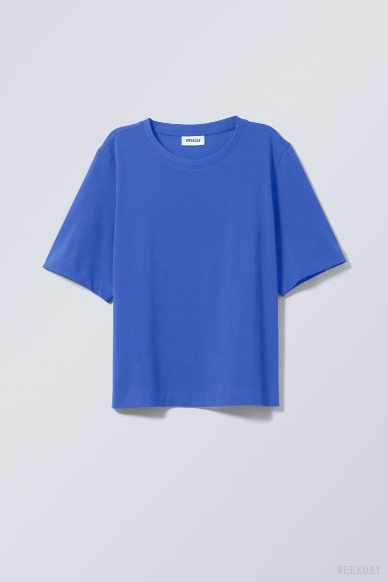 Weekday Perfect Boxy T-shirt Deep Blue | ASTX1836