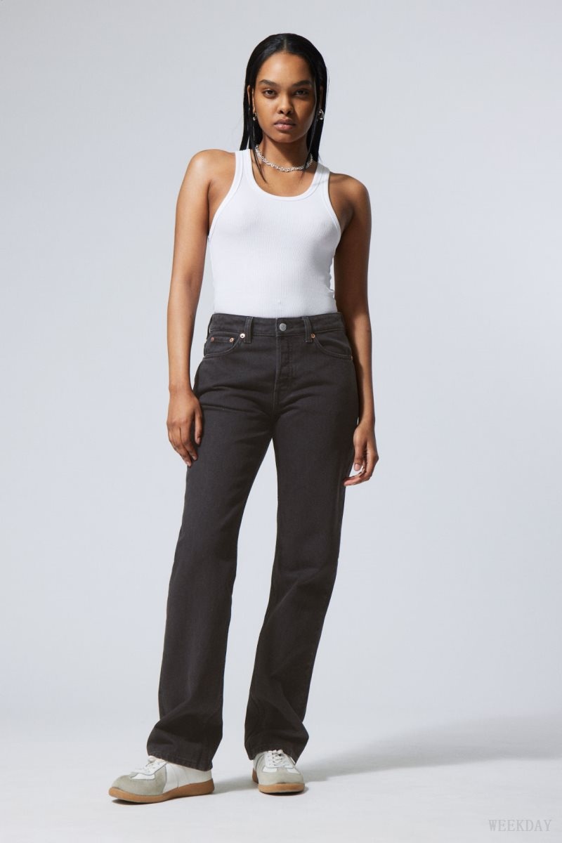 Weekday Pin Mid Straight Jeans Black | TMWX3733