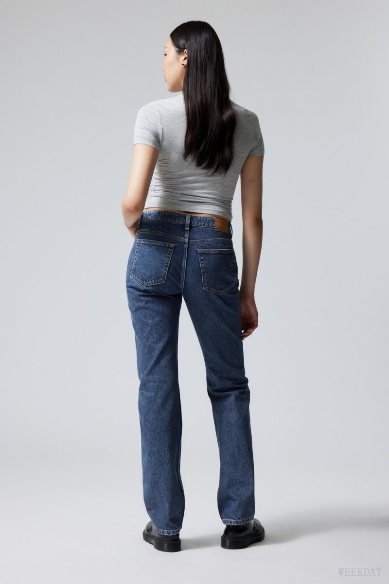 Weekday Pin Mid Straight Jeans Blue | GKEN8781