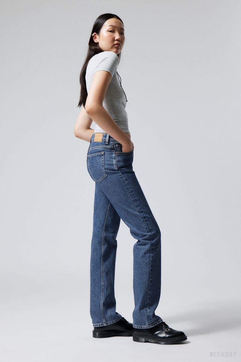 Weekday Pin Mid Straight Jeans Blue | GKEN8781