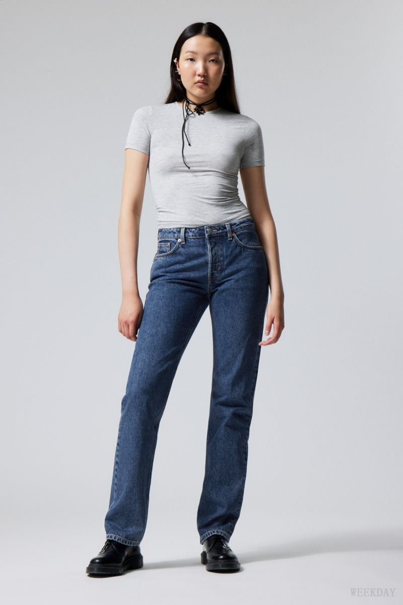 Weekday Pin Mid Straight Jeans Blue | GKEN8781