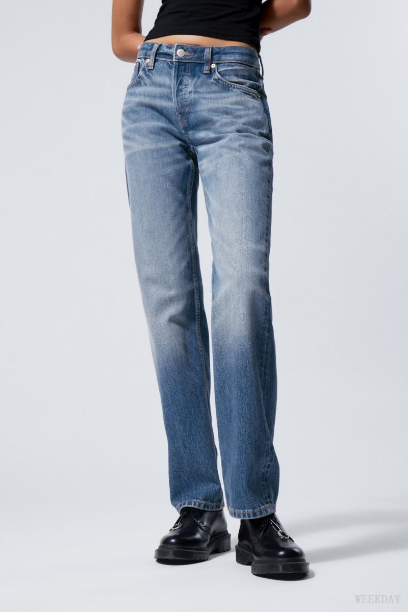 Weekday Pin Mid Straight Jeans Blue | HHNV8514