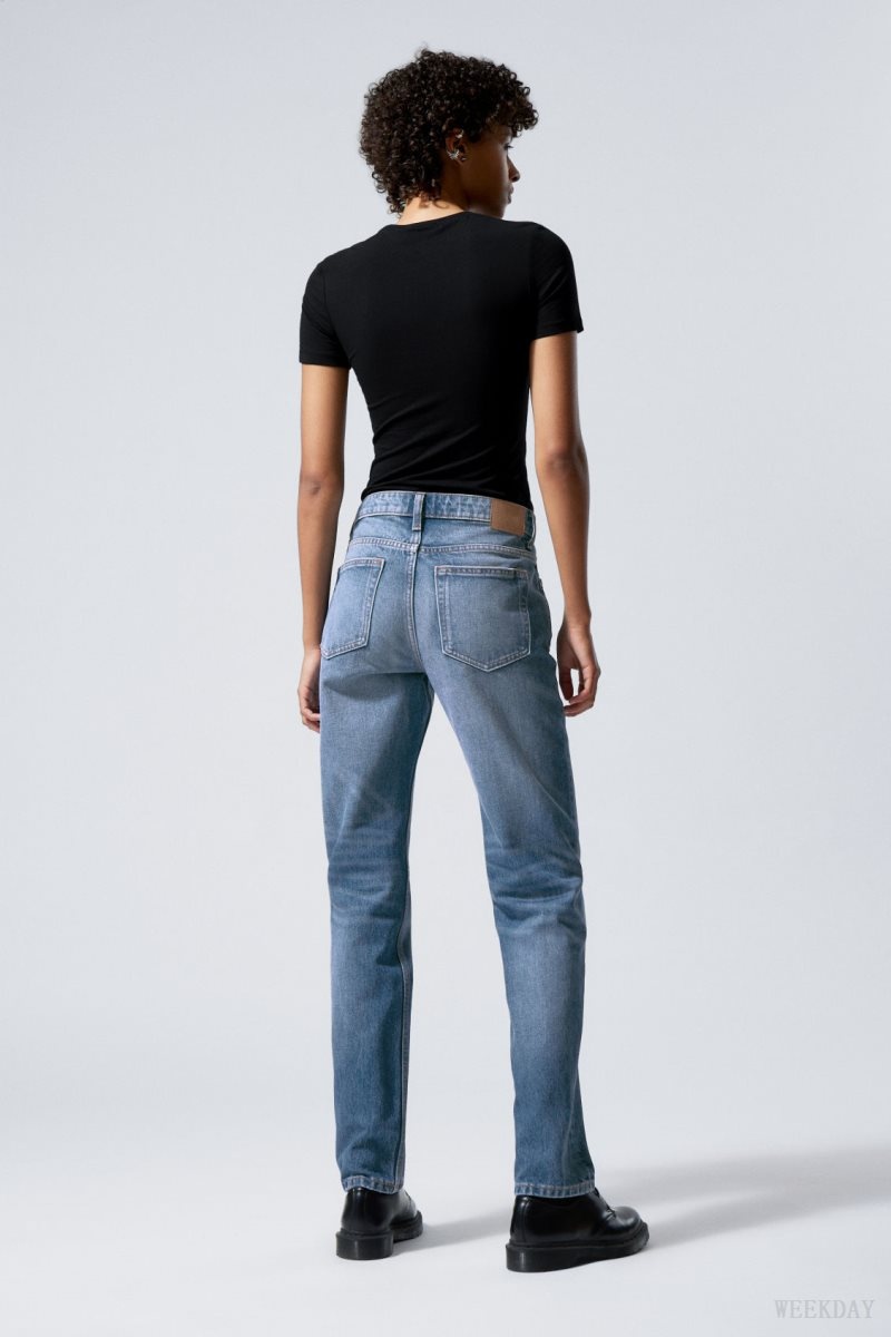 Weekday Pin Mid Straight Jeans Blue | HHNV8514