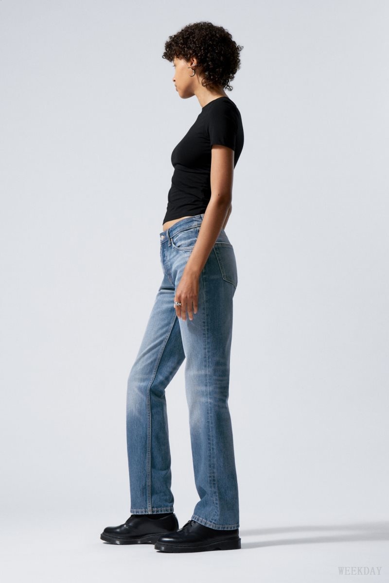 Weekday Pin Mid Straight Jeans Blue | HHNV8514