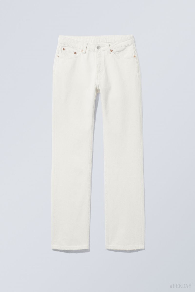 Weekday Pin Mid Straight Jeans White | ZWQH4483