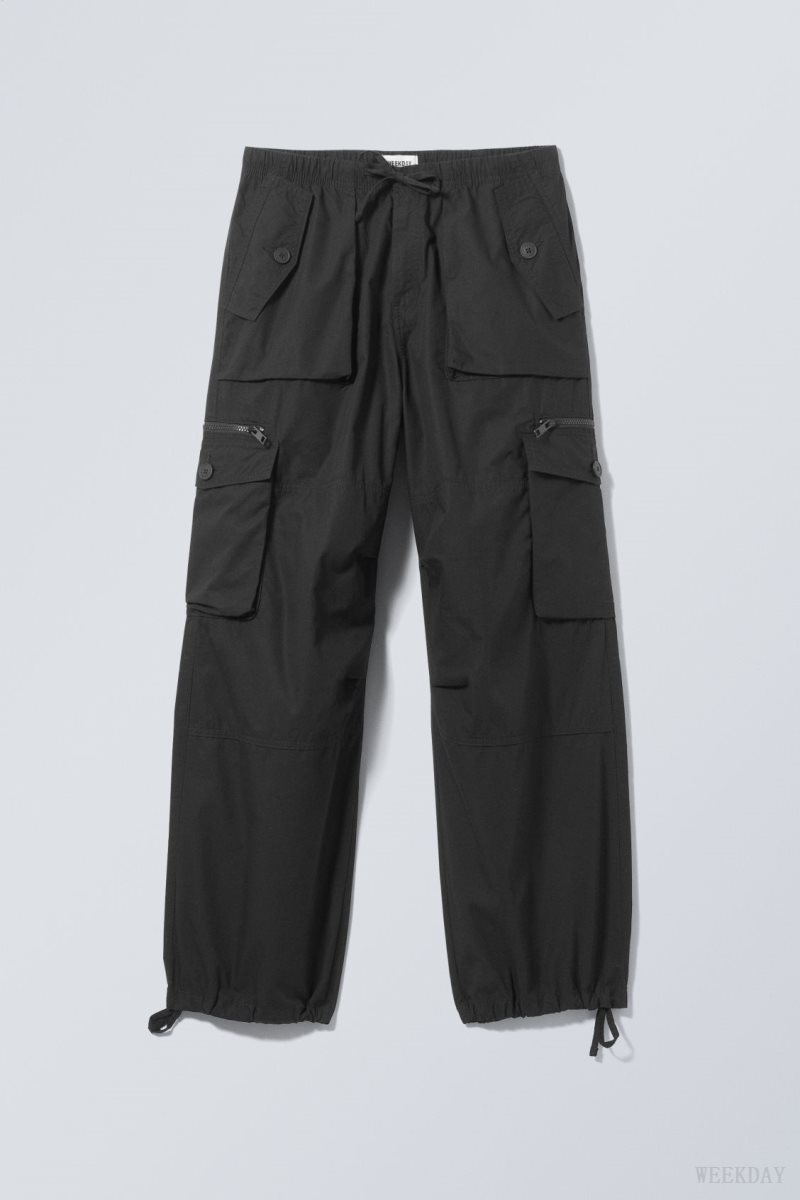 Weekday Piper Loose Cargo Trousers Black | IZNG2352