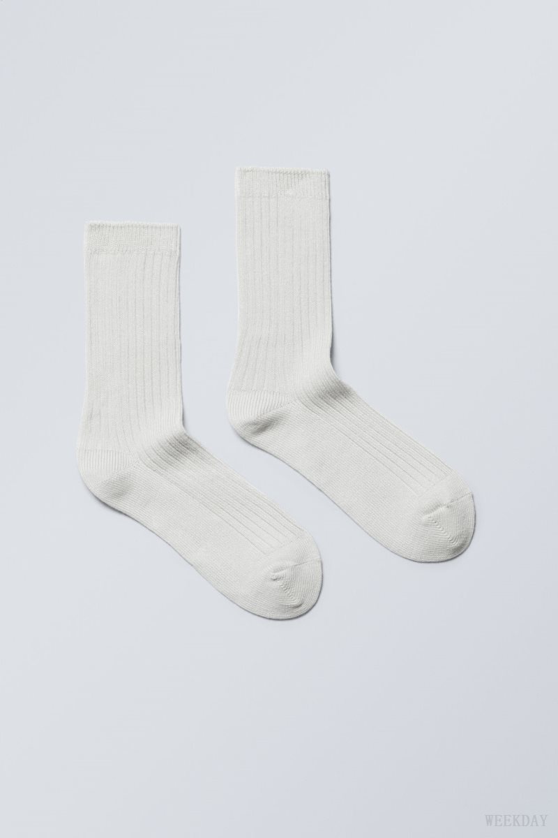 Weekday Pond Ribbed Socks Light Mole | SCOS2545