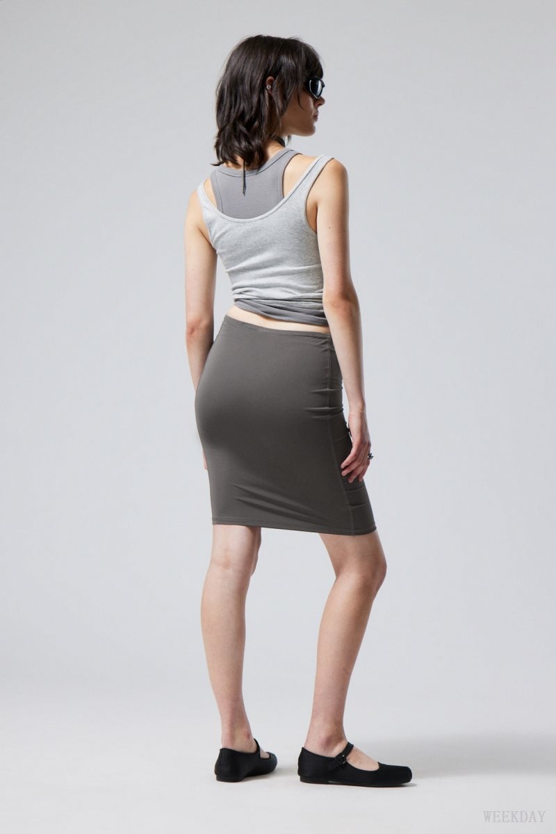 Weekday Rachel Tube Midi Skirt Dark Grey | HDUS6123