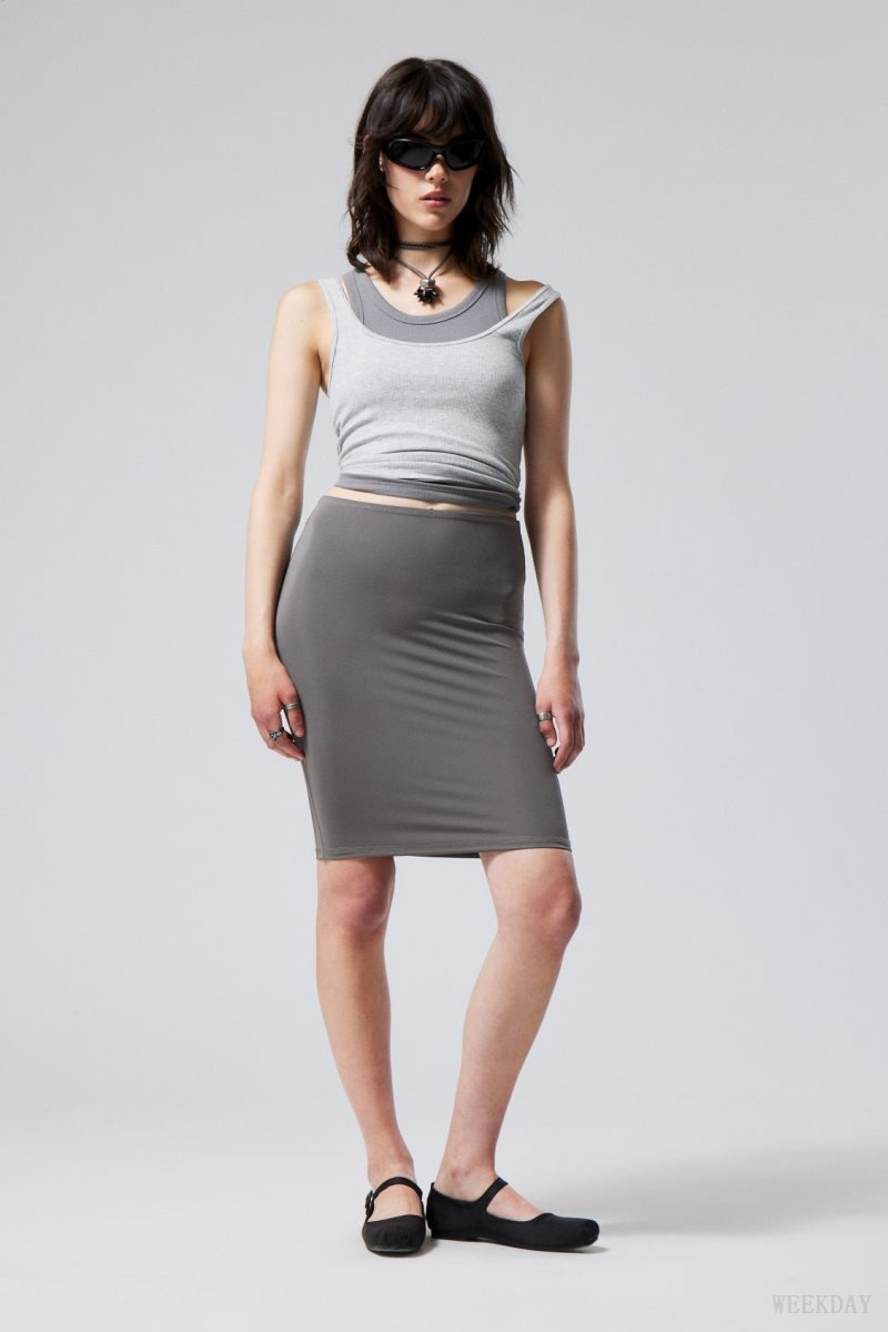 Weekday Rachel Tube Midi Skirt Dark Grey | HDUS6123