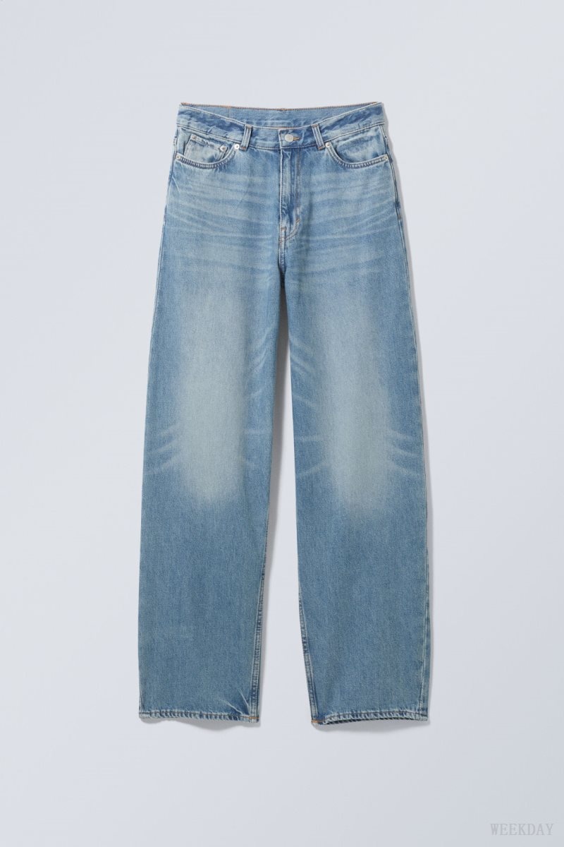 Weekday Rail Mid Loose Straight Jeans Blue | YTBM6496