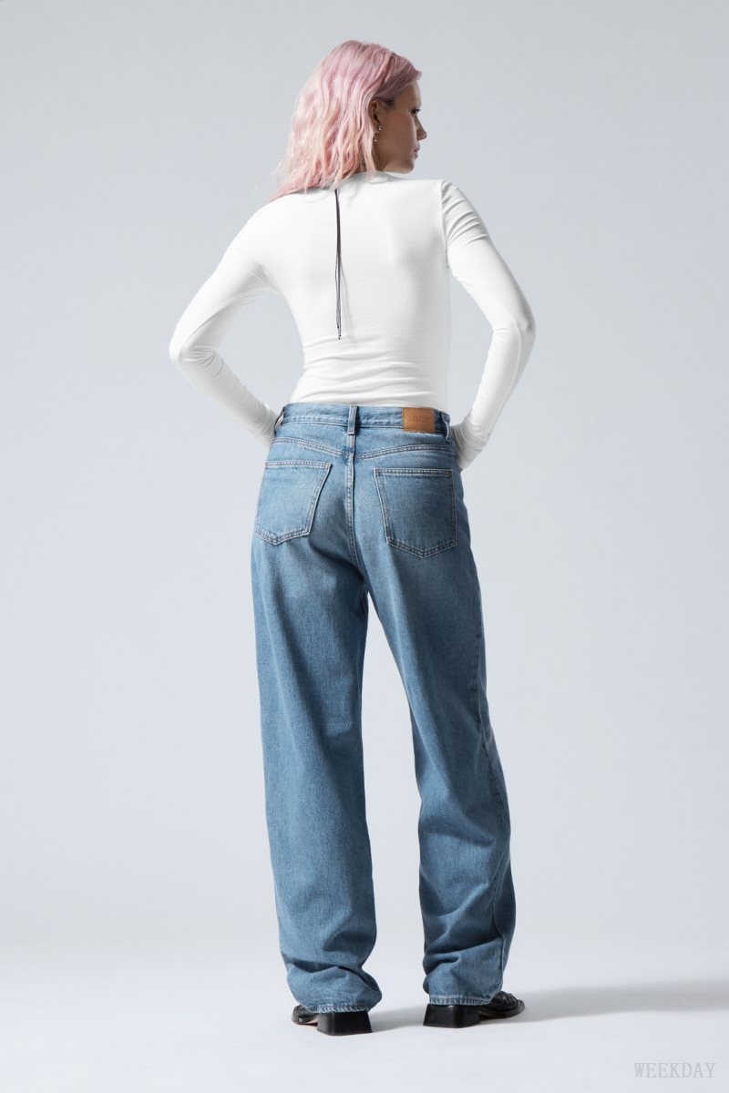 Weekday Rail Mid Loose Straight Jeans Blue | YTBM6496