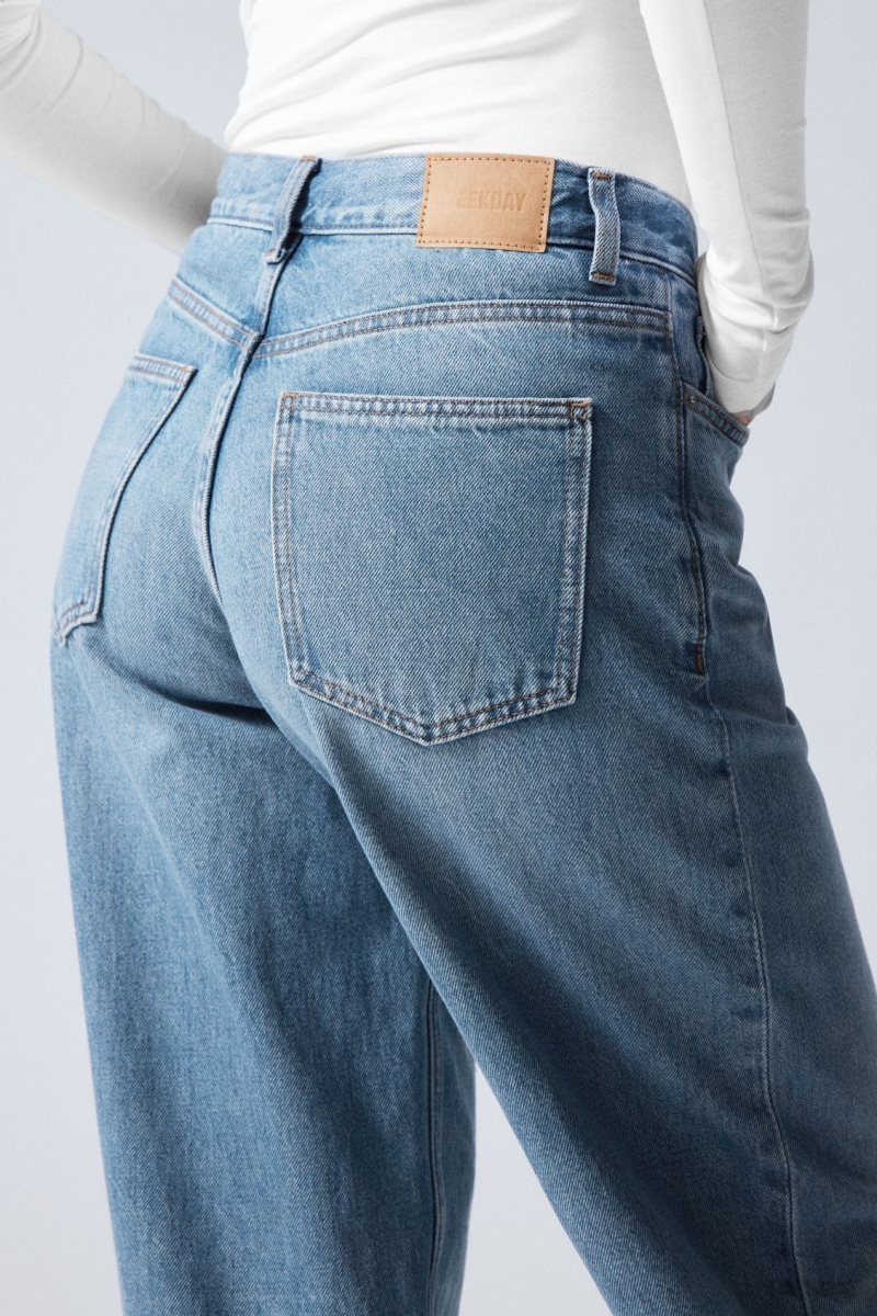 Weekday Rail Mid Loose Straight Jeans Blue | YTBM6496