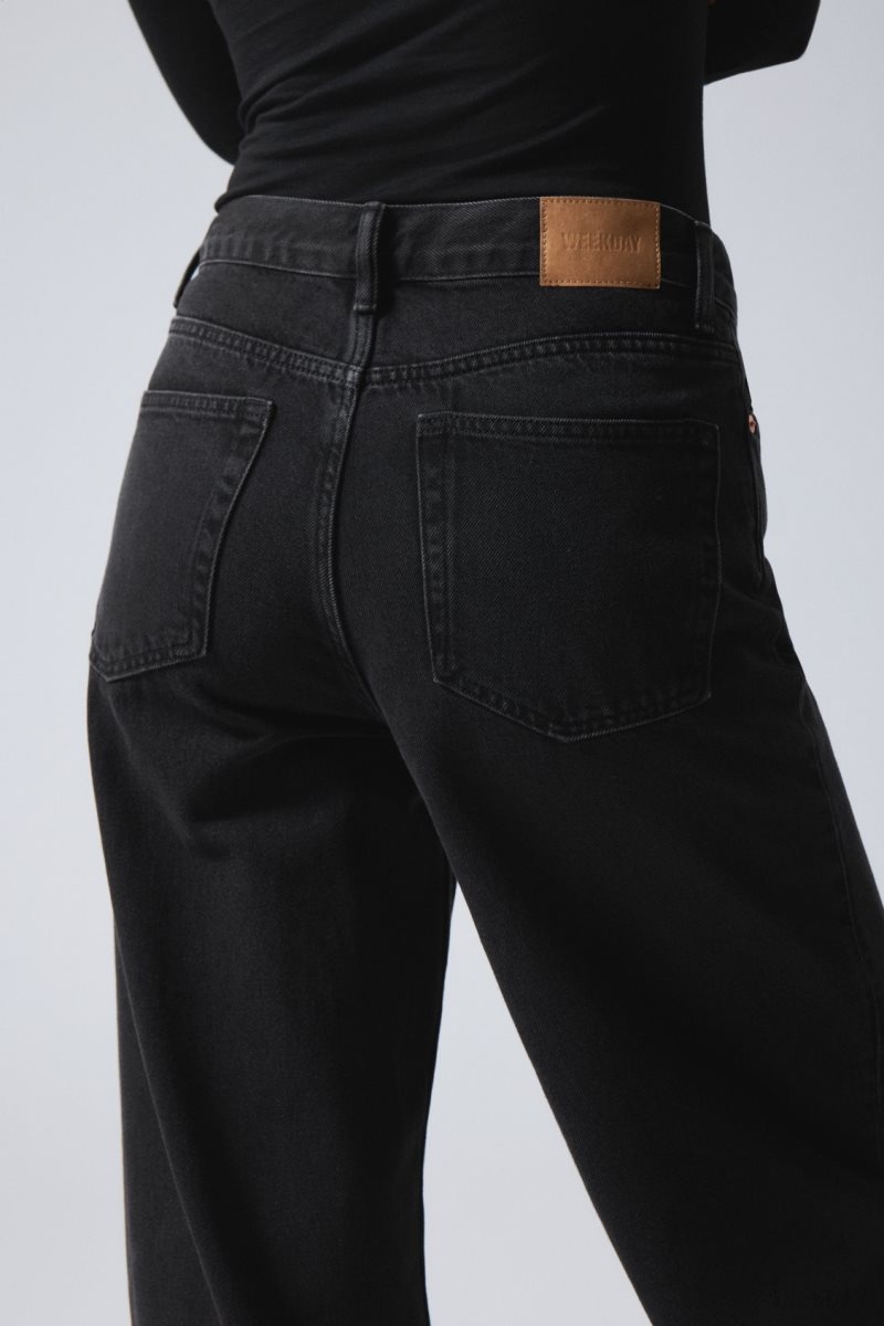 Weekday Rail Mid Loose Straight Jeans Black | PAWH4687