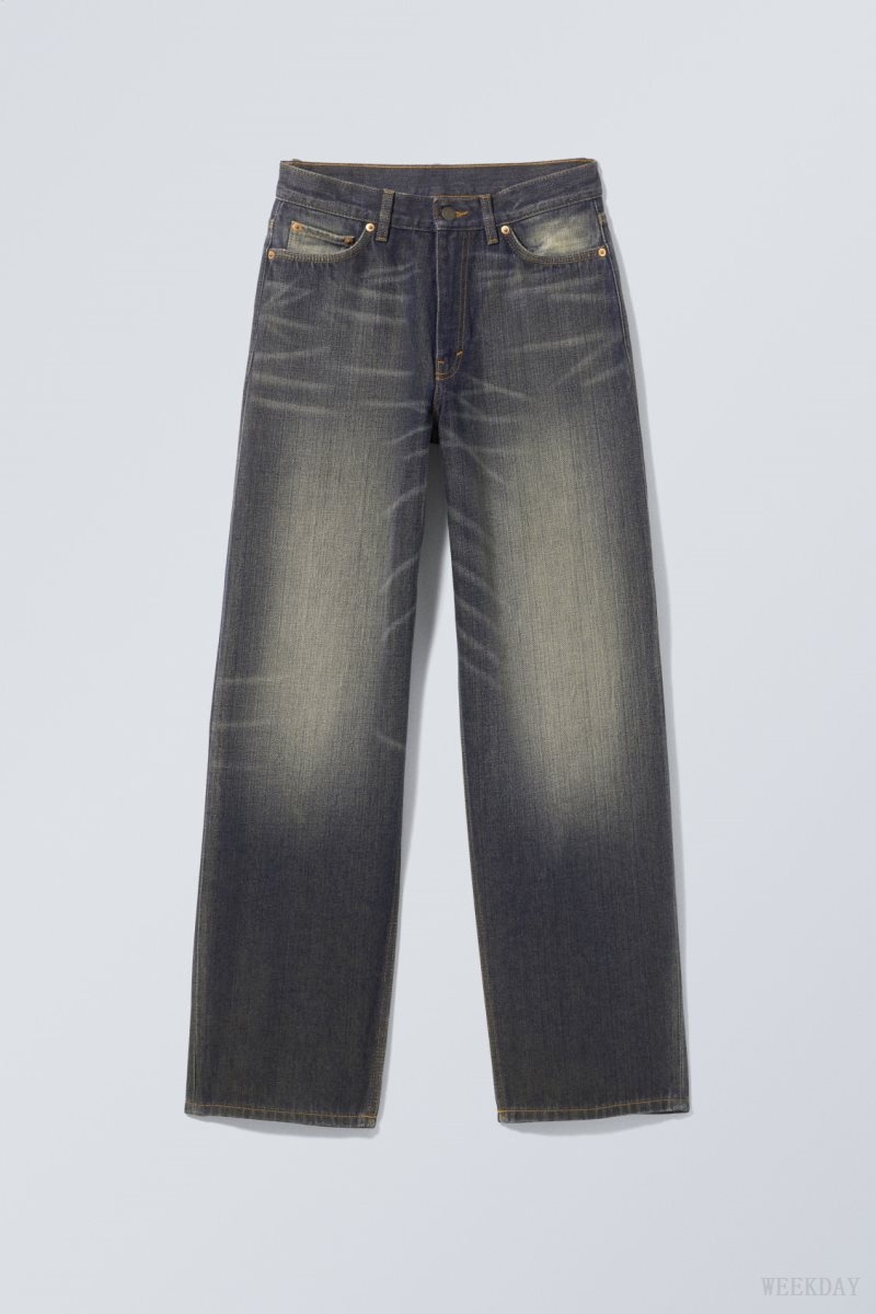 Weekday Rail Mid Loose Straight Jeans Blue | NBWR9010