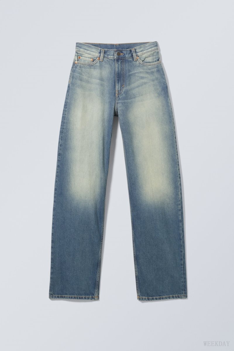 Weekday Rail Mid Loose Straight Jeans Blue | SQAU9053