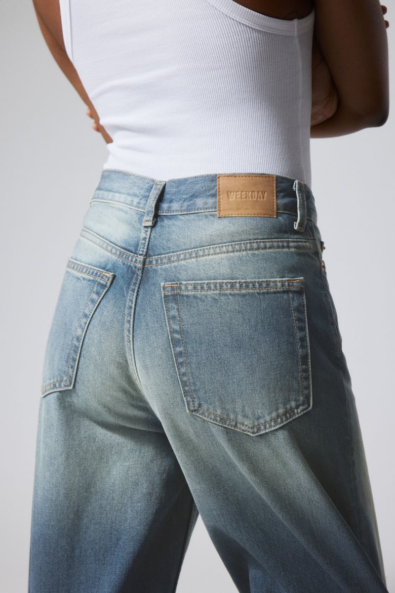 Weekday Rail Mid Loose Straight Jeans Blue | SQAU9053