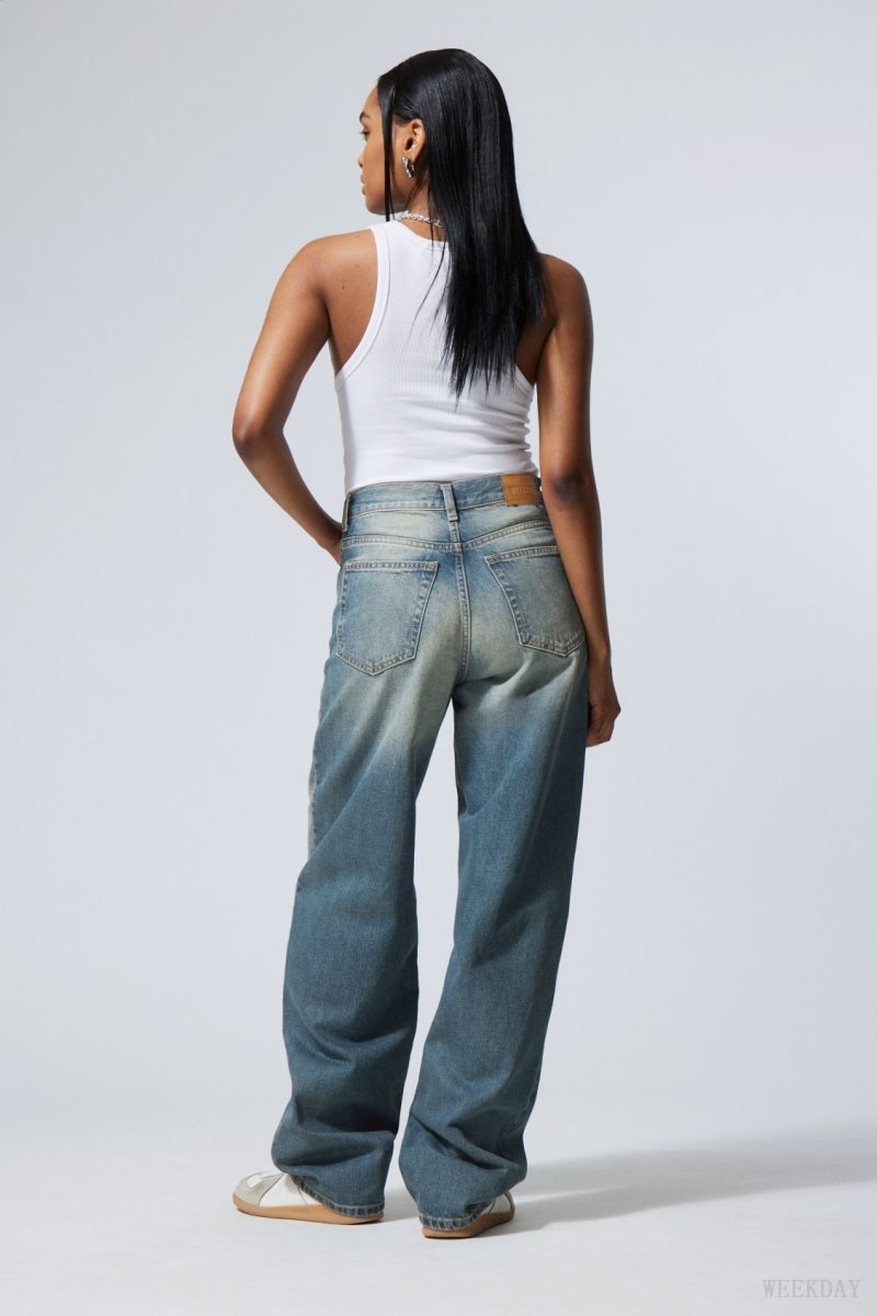 Weekday Rail Mid Loose Straight Jeans Blue | SQAU9053