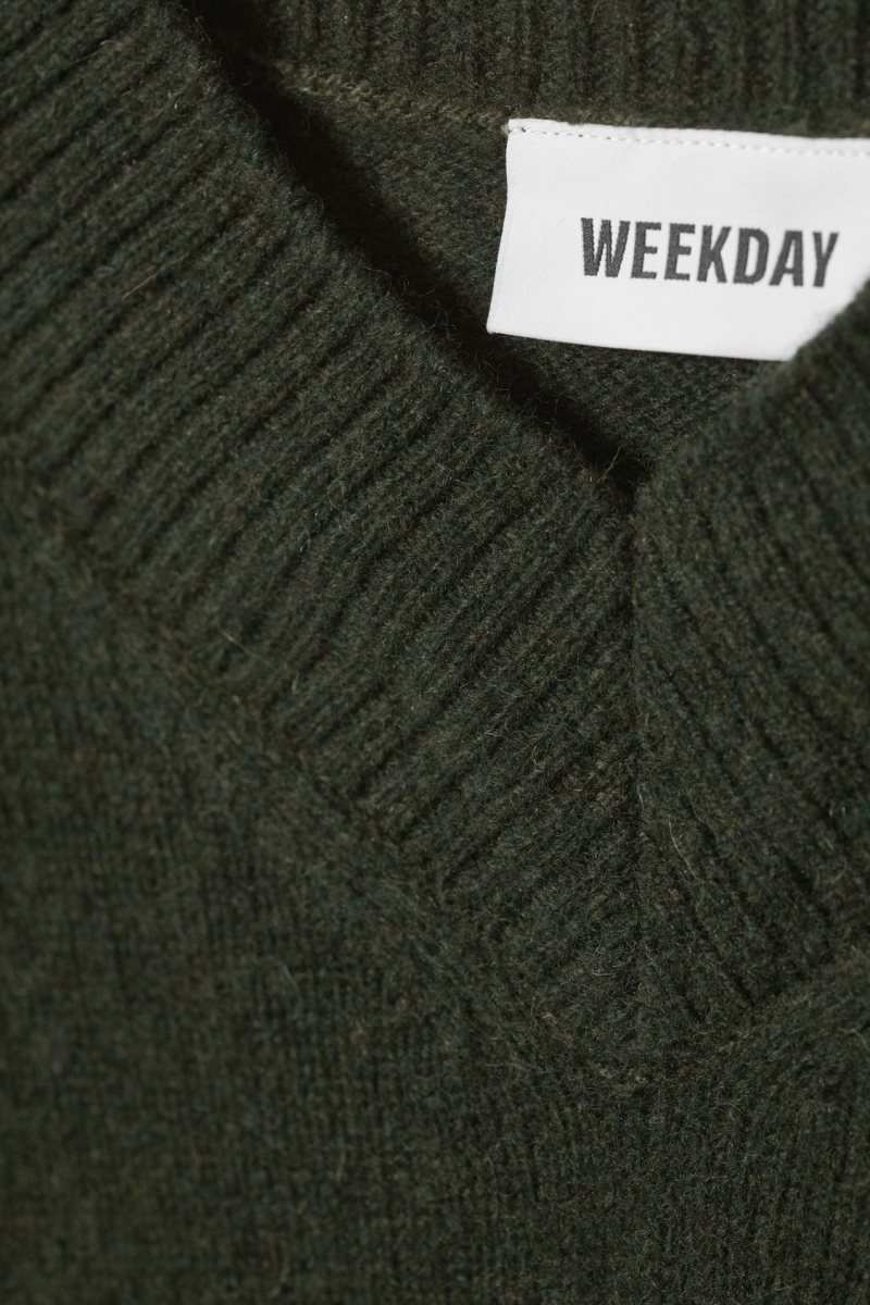 Weekday Reese V-neck Wool Sweater Dark Green | CAFO8733