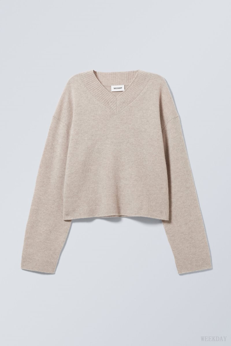 Weekday Reese V-neck Wool Sweater Light Mole | IBCR6234