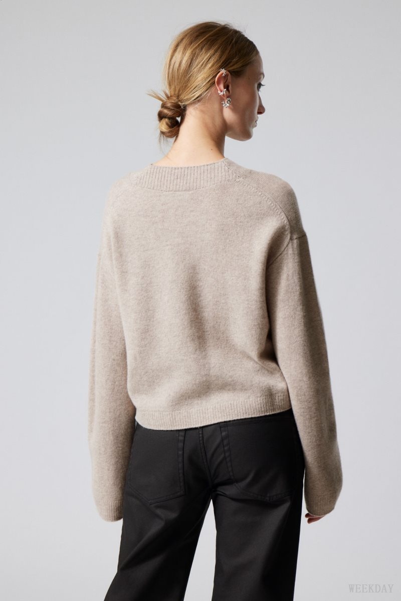 Weekday Reese V-neck Wool Sweater Light Mole | IBCR6234