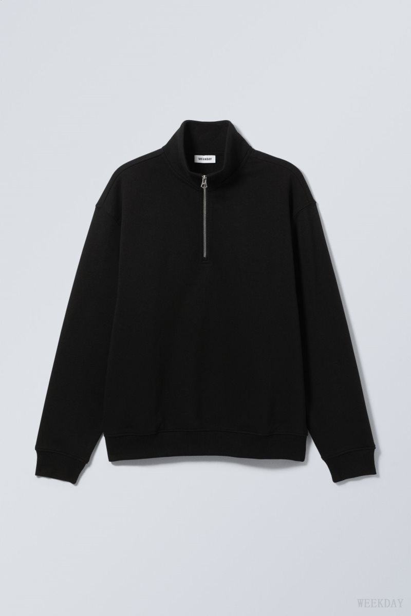 Weekday Relaxed Heavy Half Zip Sweater Black | NRPM7878