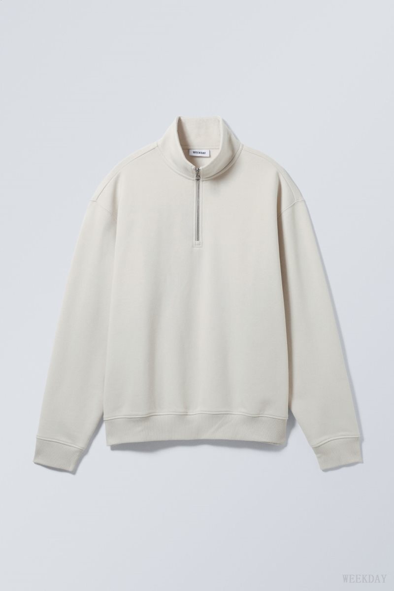 Weekday Relaxed Heavy Half Zip Sweater Ecru | FDEU8318