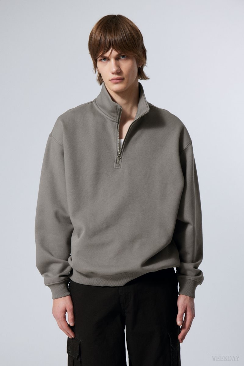 Weekday Relaxed Heavy Half Zip Sweater Grey | RESS2981