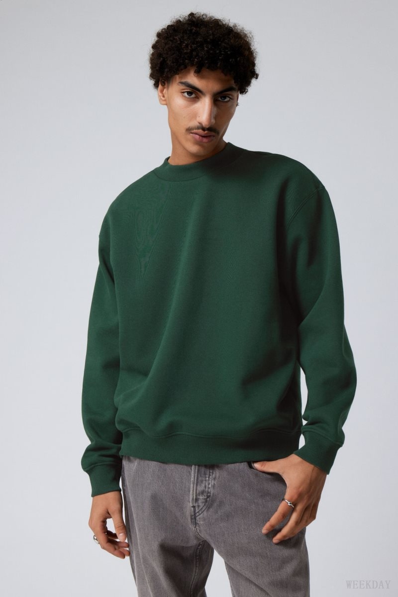 Weekday Relaxed Heavyweight Sweatshirt Dark Green | LJNK0839