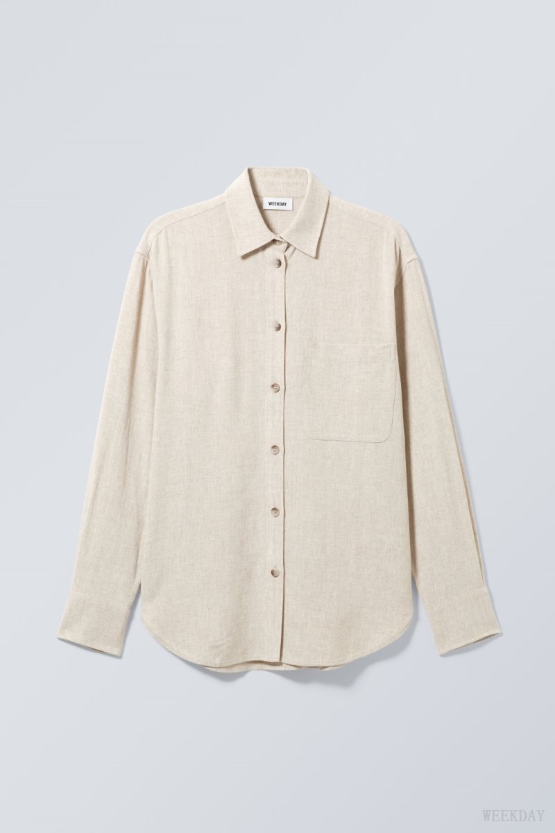 Weekday Relaxed Linen Mix Shirt Ecru | YVNG0941