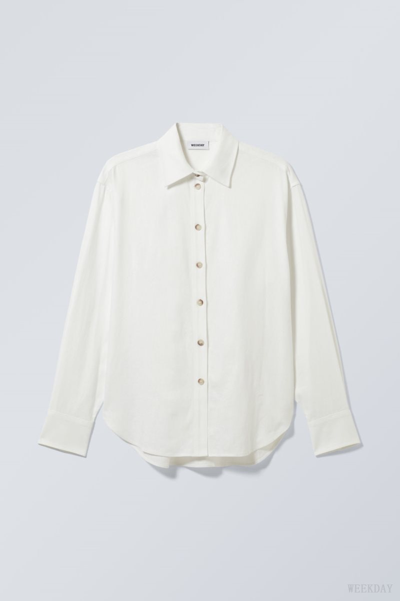 Weekday Relaxed Linen Mix Shirt White | BYCO7878