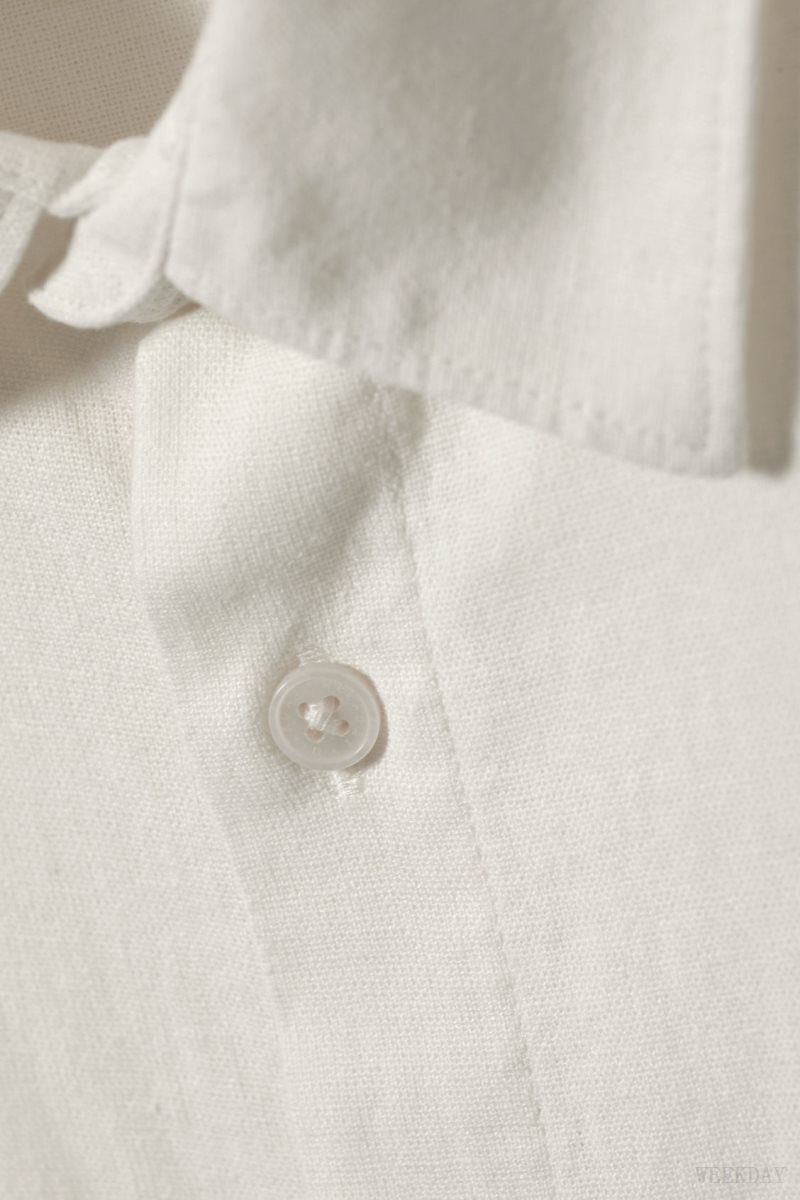 Weekday Relaxed Linen Short Sleeve Shirt Ecru | SAAQ1335