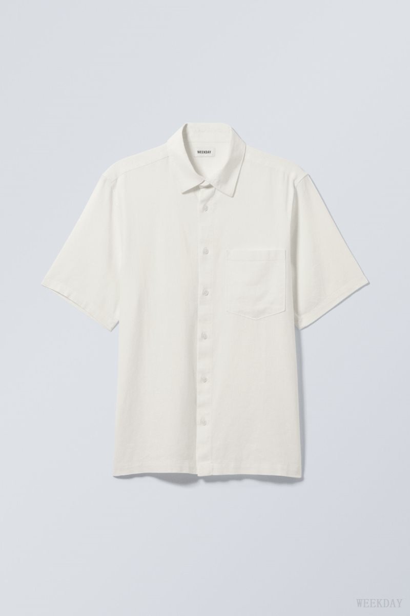 Weekday Relaxed Linen Short Sleeve Shirt Ecru | SAAQ1335